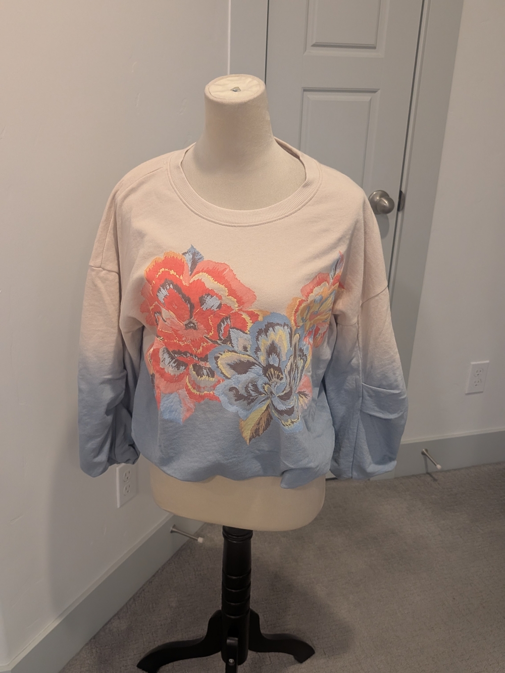 Democracy Floral Ombre Crewneck Sweatshirt - Coral, Blue, Cream